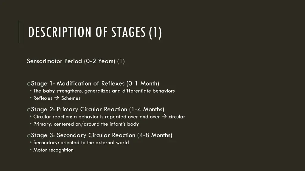 description of stages 1