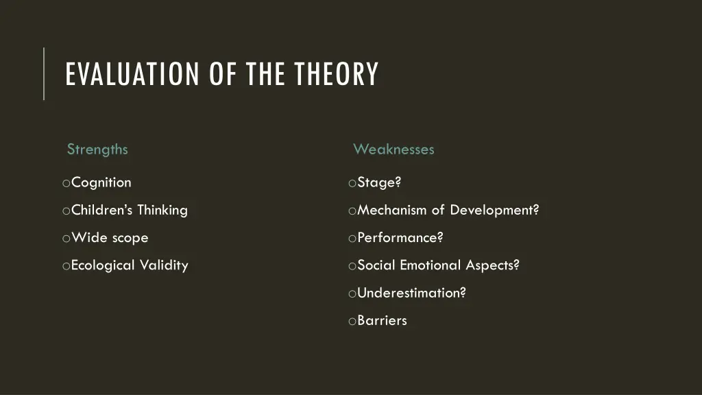 evaluation of the theory