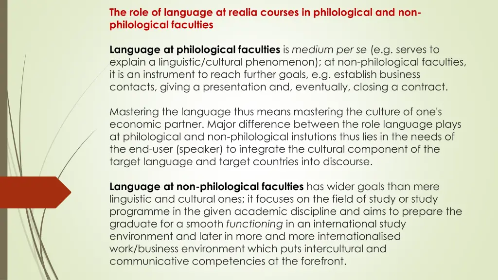 the role of language at realia courses