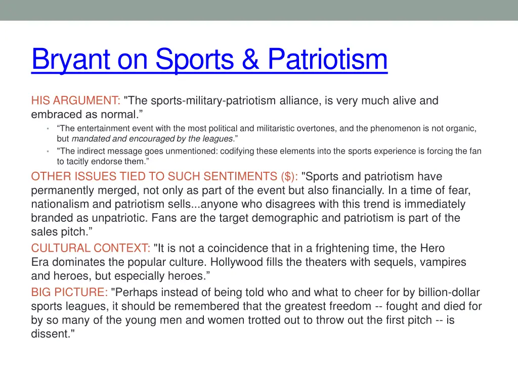 bryant on sports patriotism