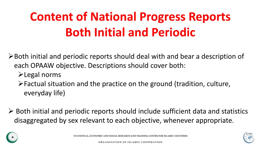 content of national progress reports both initial