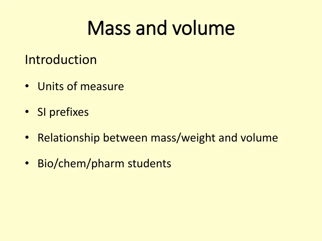 mass and volume mass and volume
