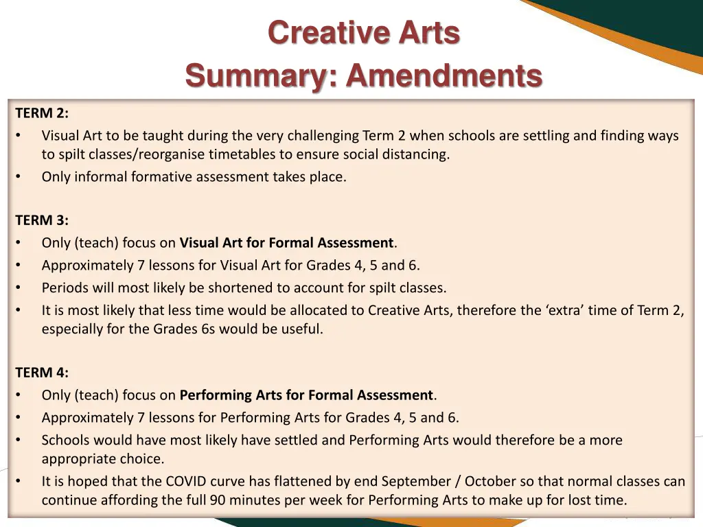 creative arts summary amendments