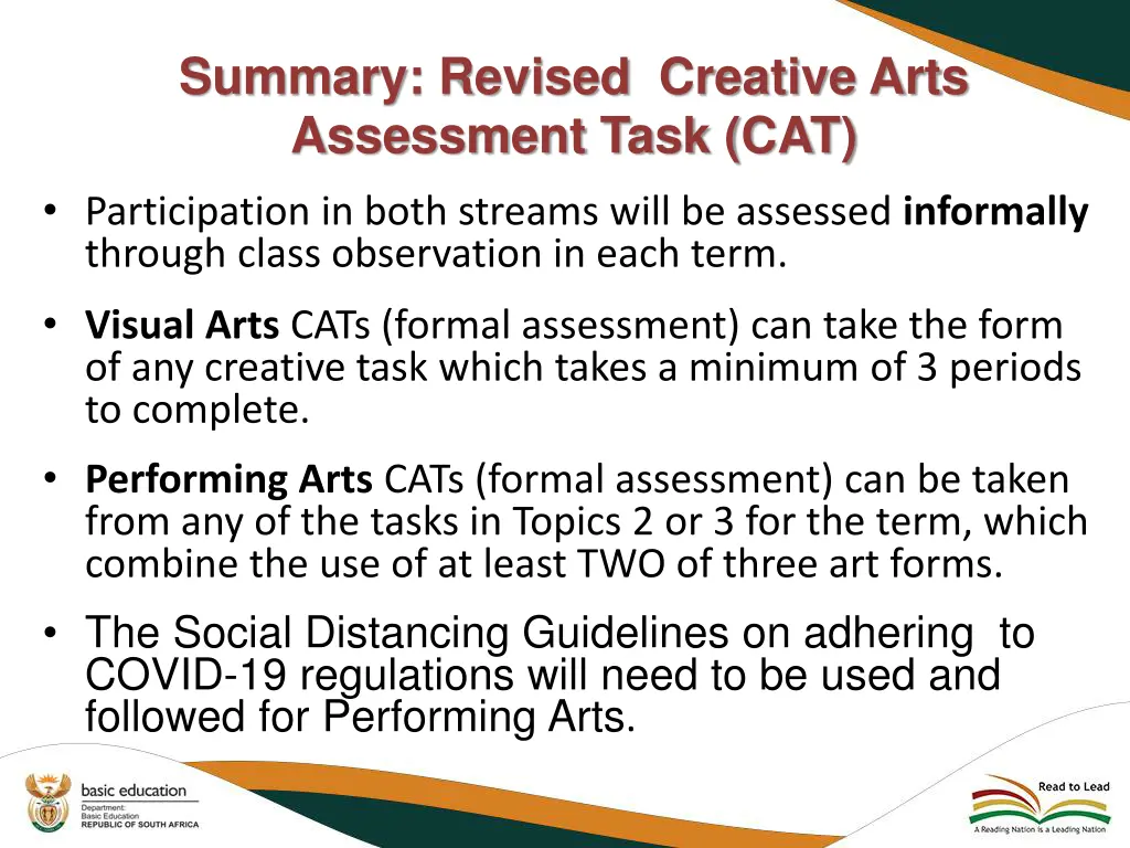 summary revised creative arts assessment task