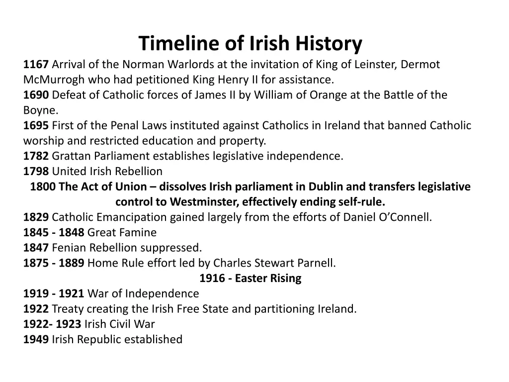 timeline of irish history