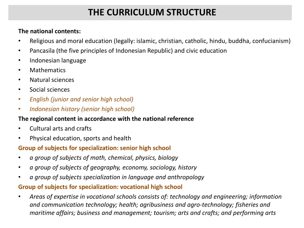 the curriculum structure