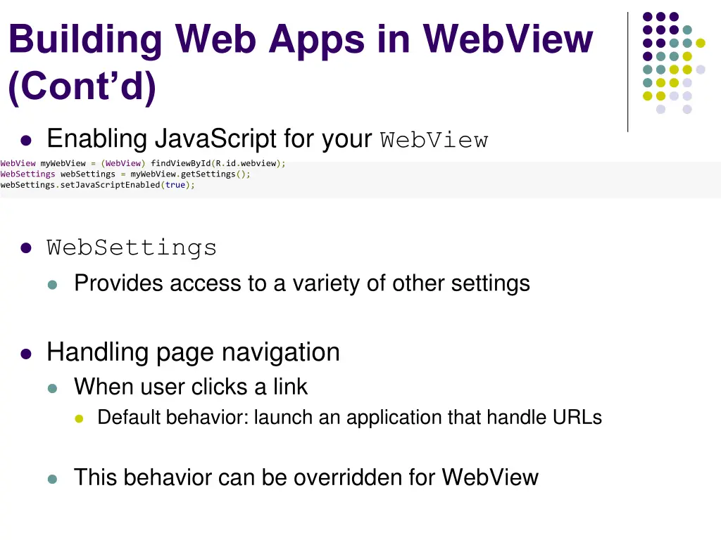 building web apps in webview cont d