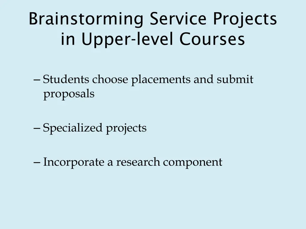 brainstorming service projects in upper level