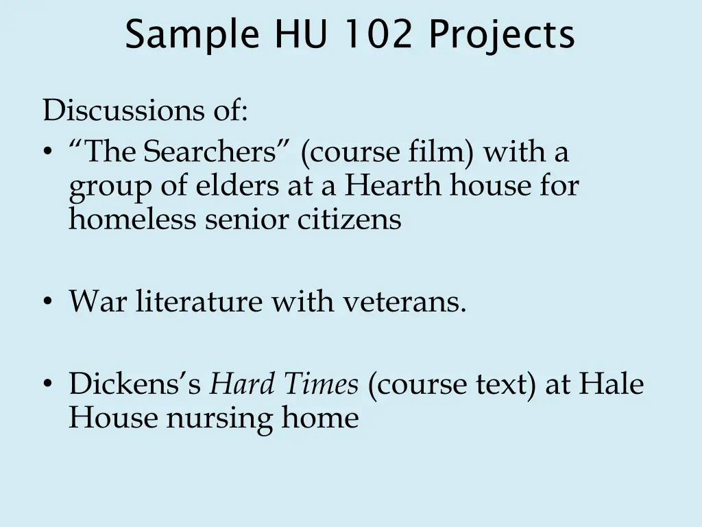 sample hu 102 projects