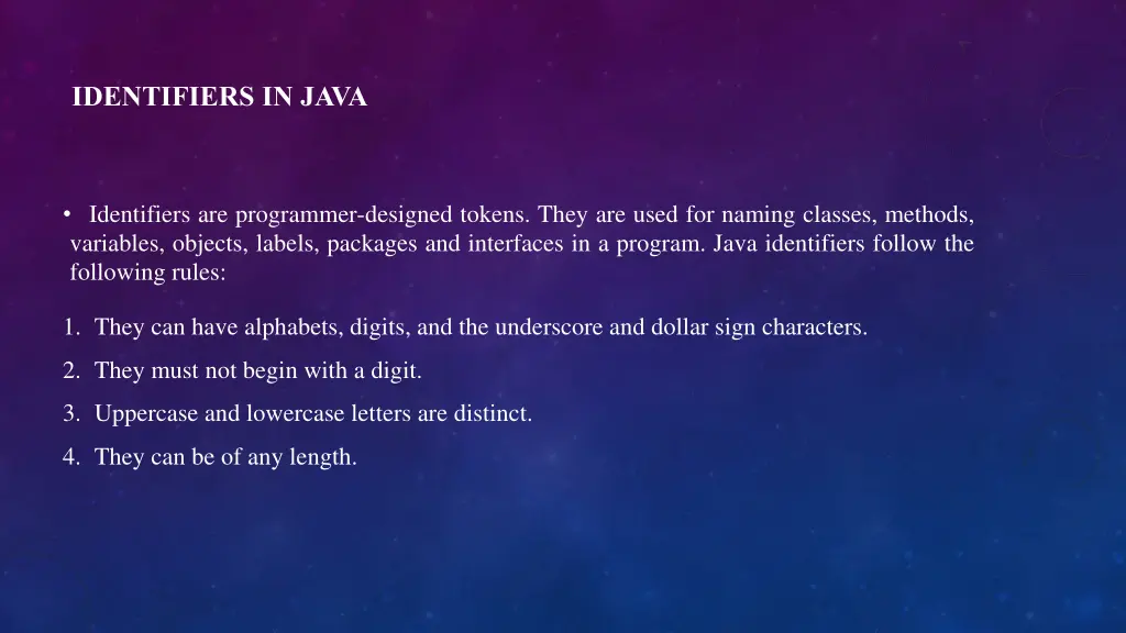 identifiers in java