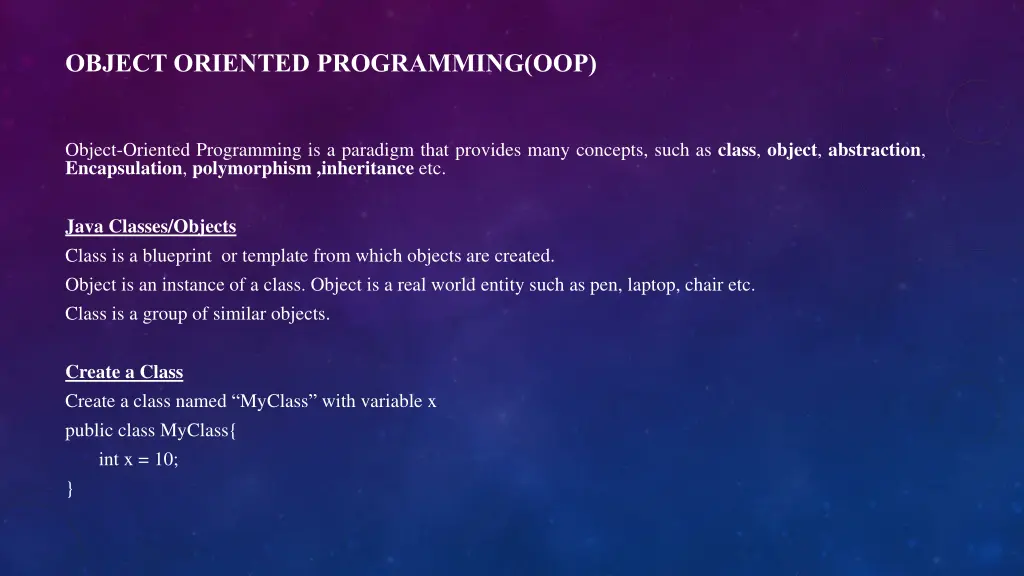 object oriented programming oop