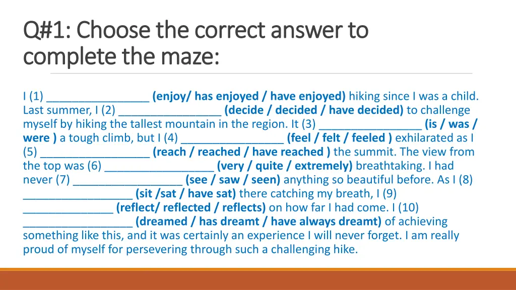 q 1 choose the correct answer to q 1 choose
