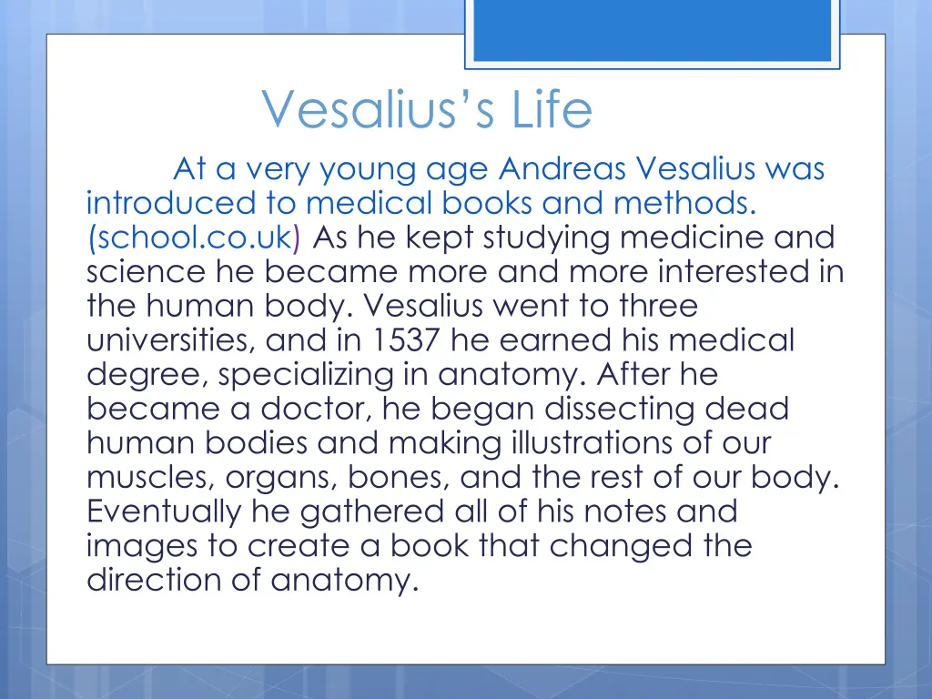 vesalius s life at a very young age andreas