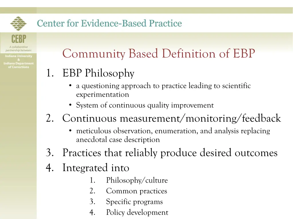 community based definition of ebp