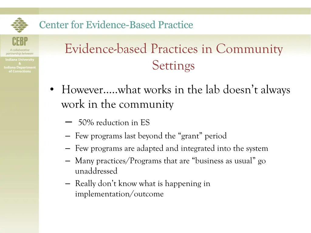 evidence based practices in community settings 1