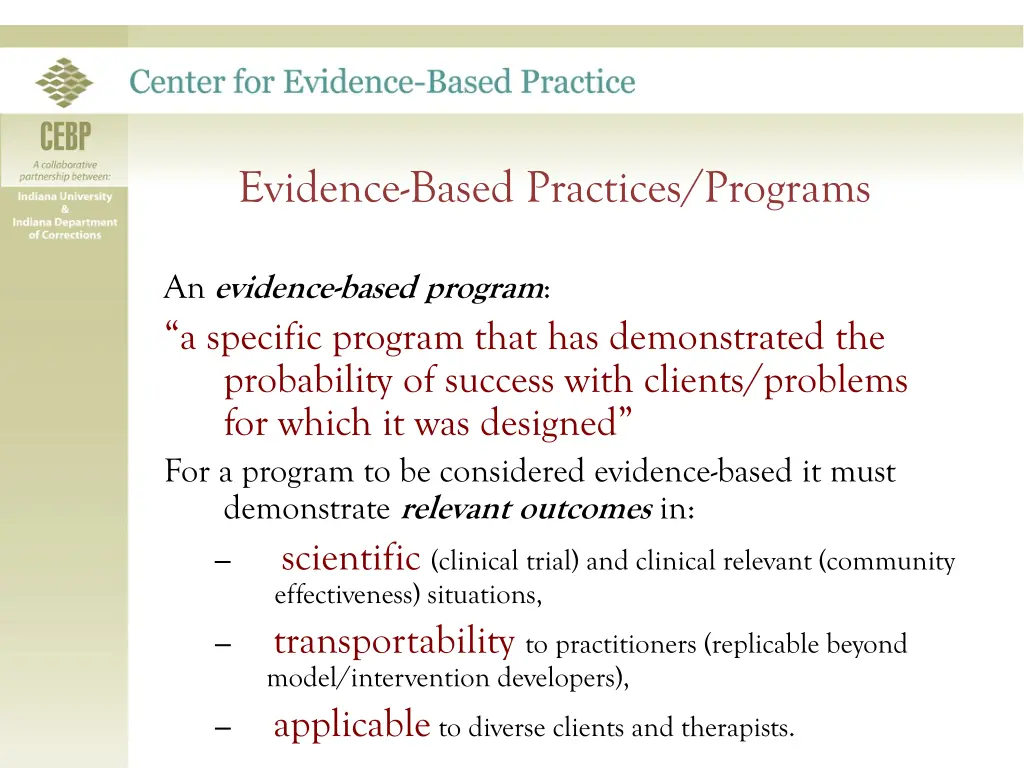 evidence based practices programs