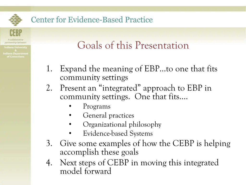 goals of this presentation