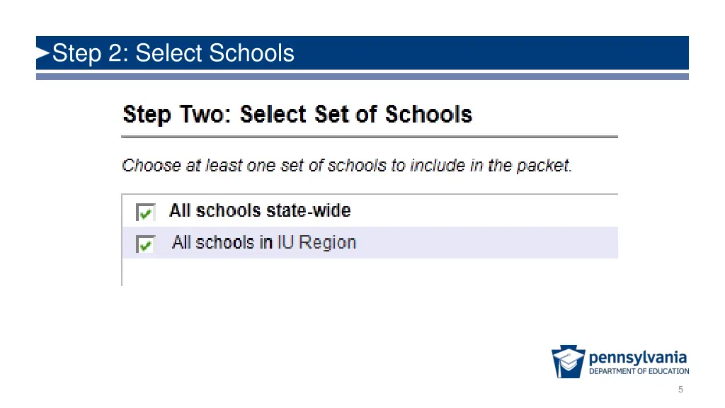 step 2 select schools