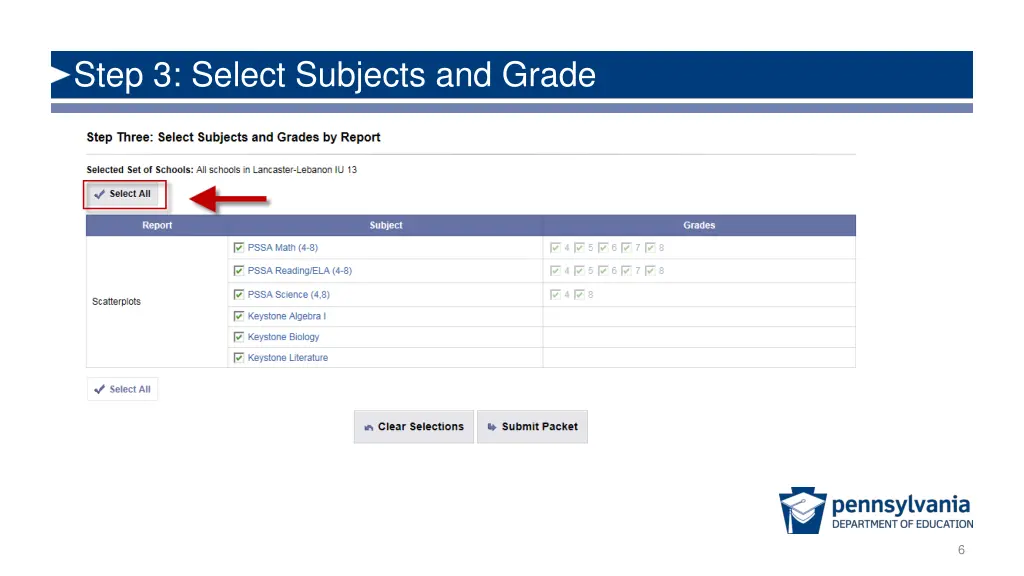 step 3 select subjects and grade