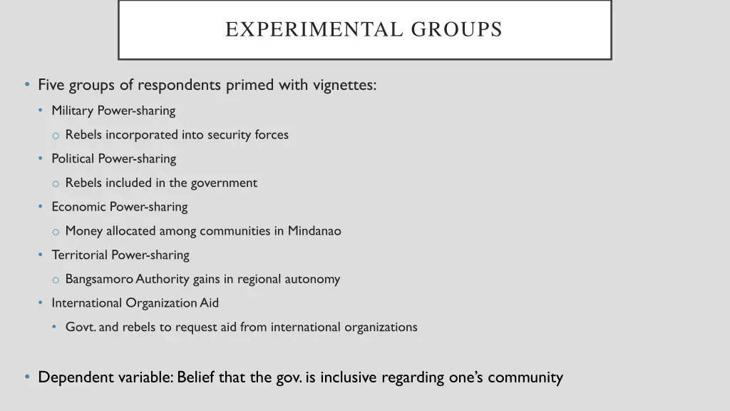 experimental groups