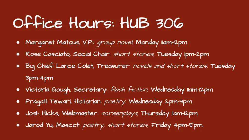 office hours hub 306 office hours hub 306