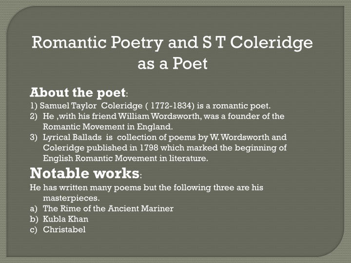 romantic poetry and s t coleridge as a poet