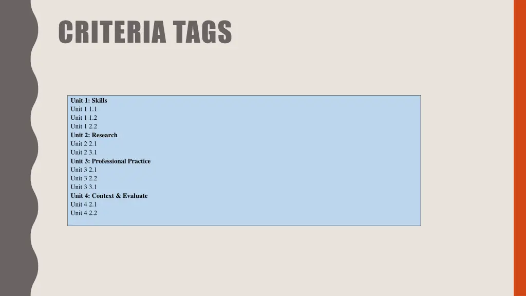 criteria tags
