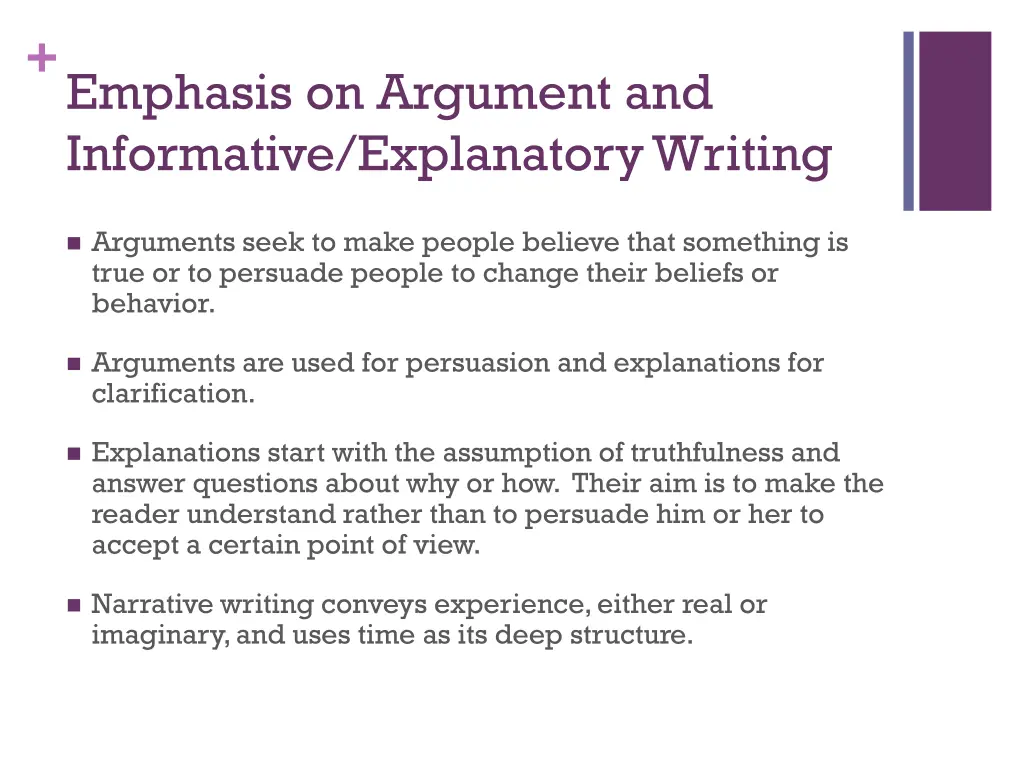 emphasis on argument and informative explanatory