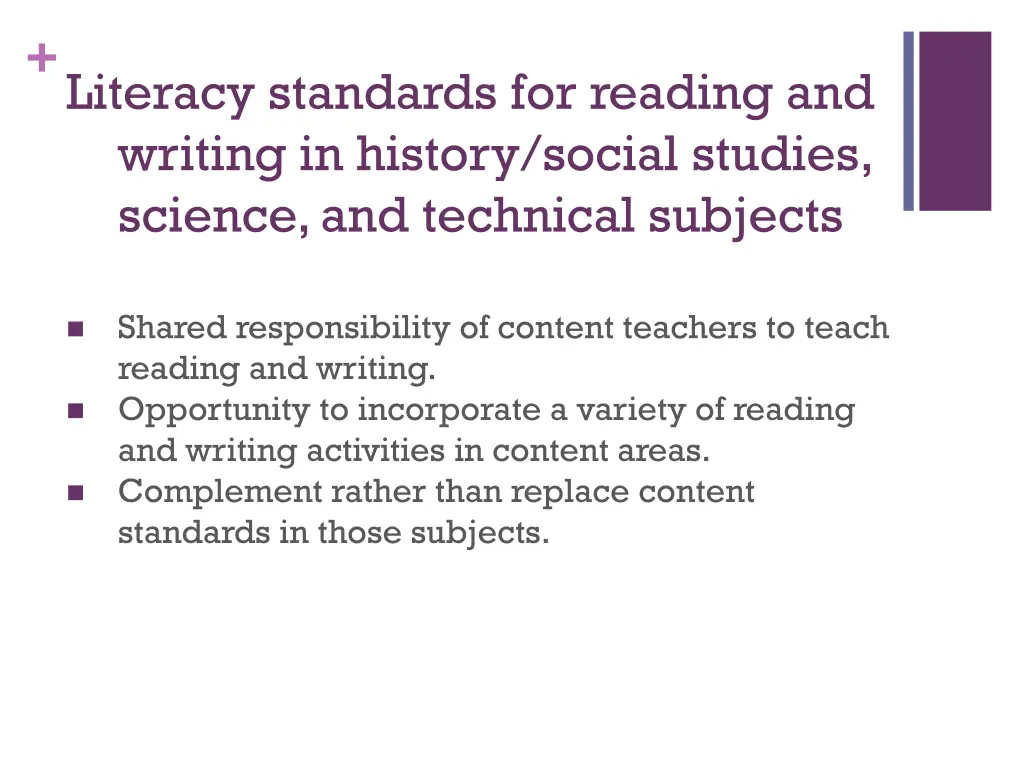 literacy standards for reading and writing