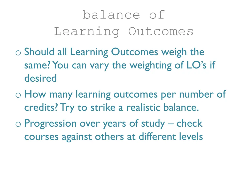 balance of learning outcomes