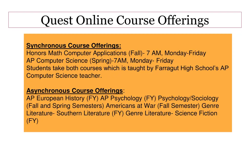 quest online course offerings