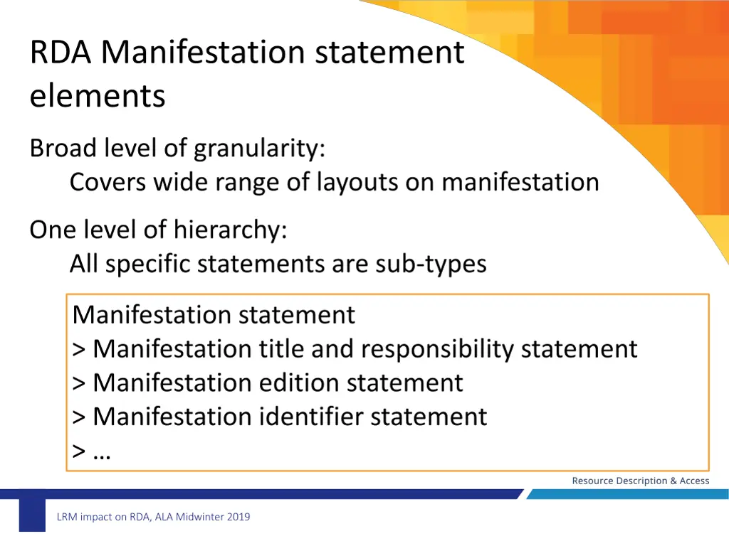 rda manifestation statement elements