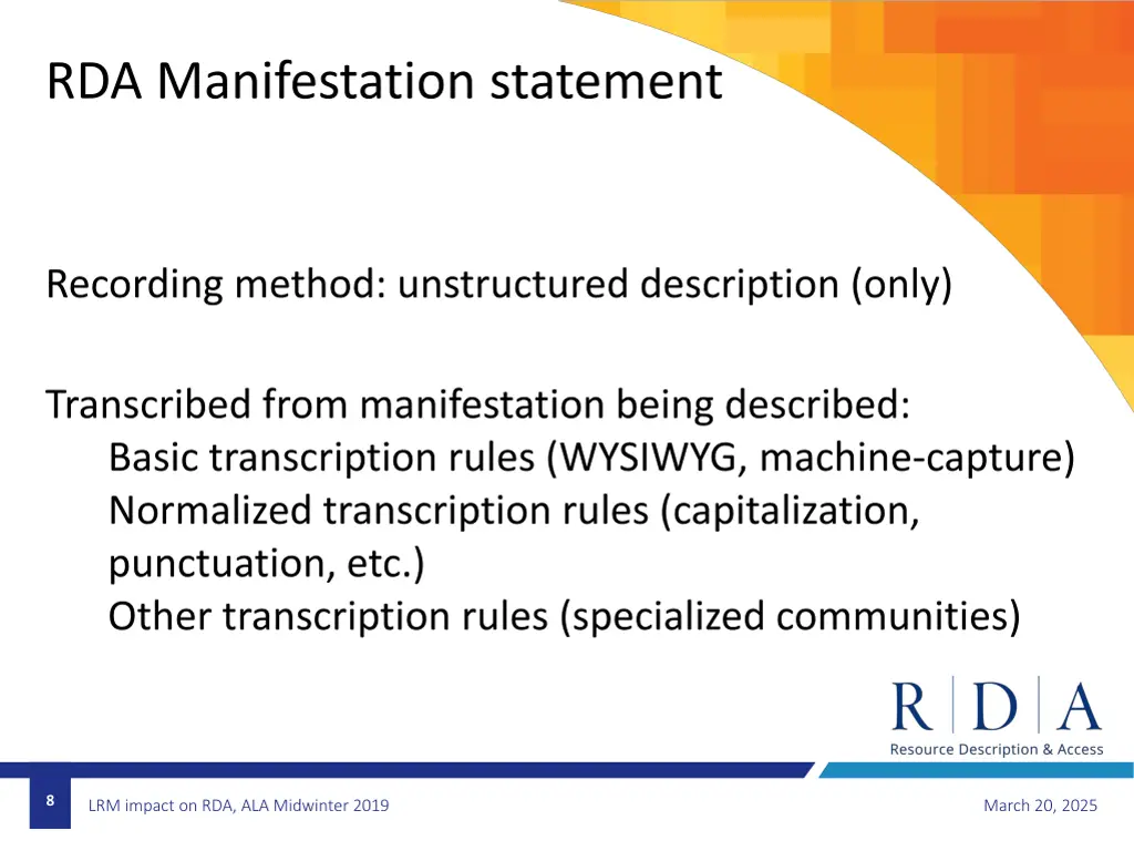 rda manifestation statement