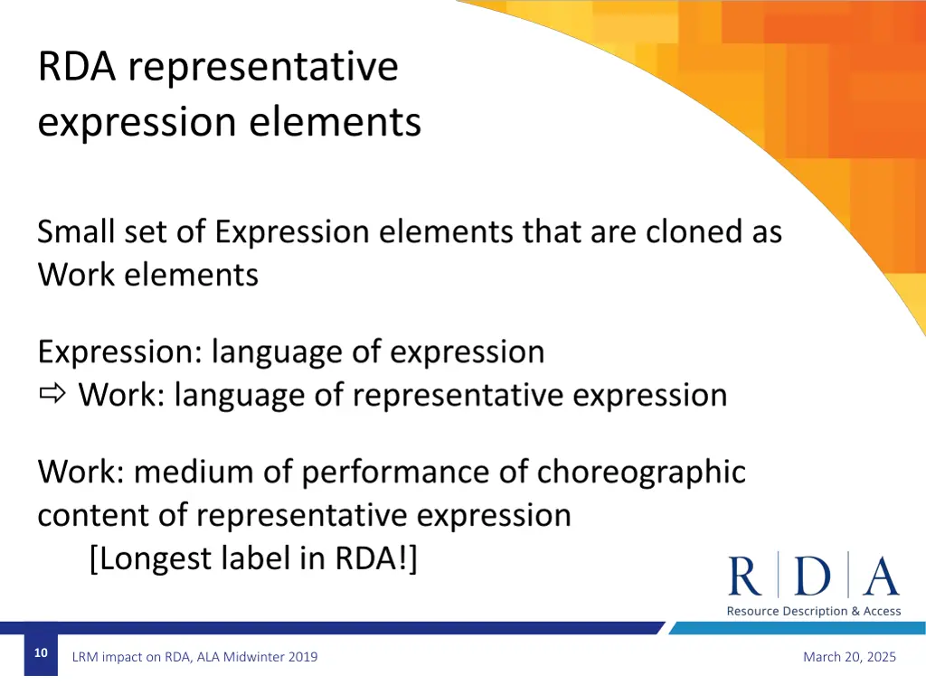 rda representative expression elements