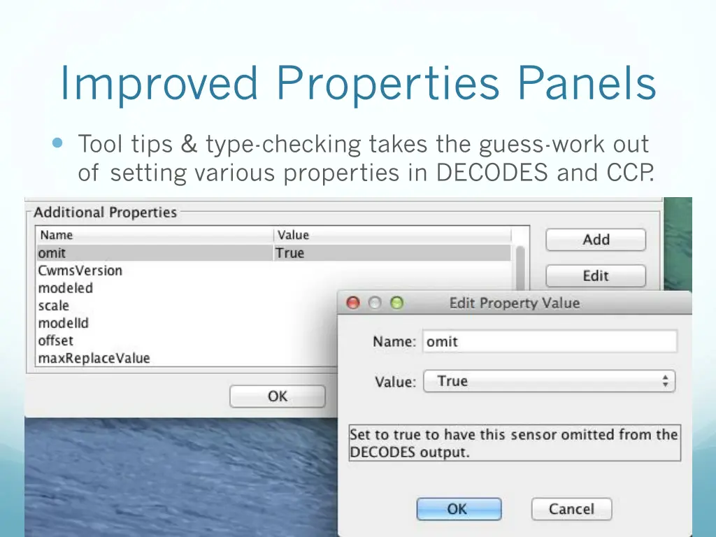 improved properties panels