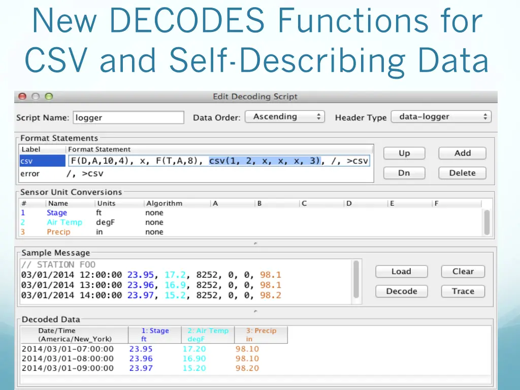 new decodes functions for csv and self describing