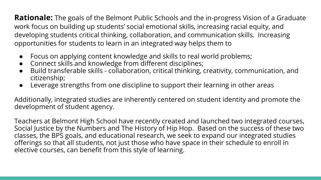 rationale the goals of the belmont public schools