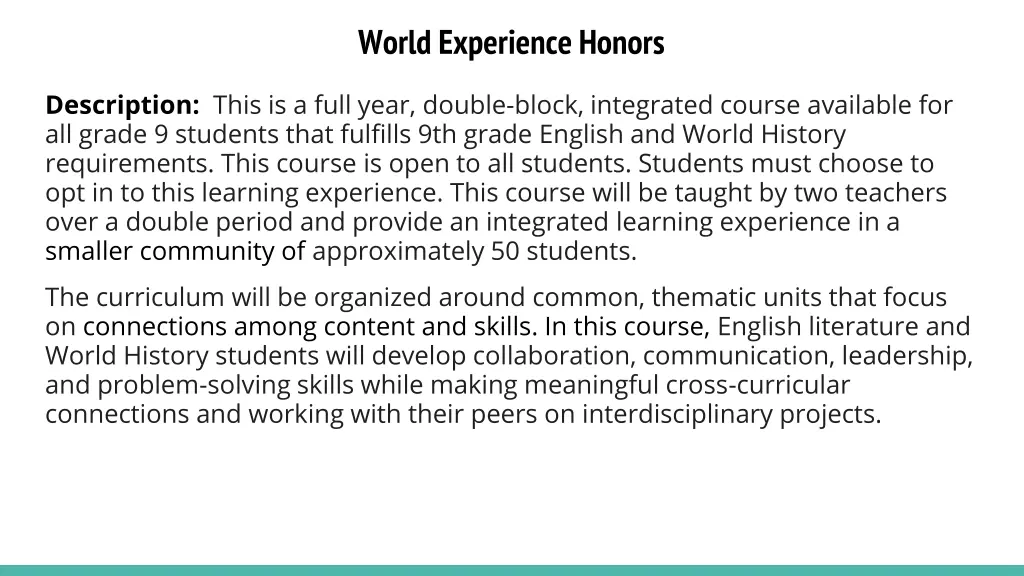world experience honors