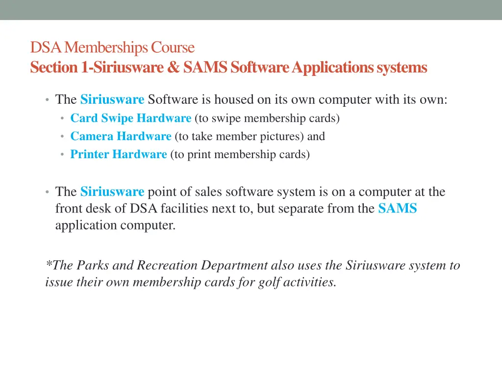 dsa memberships course section 1 siriusware sams 5