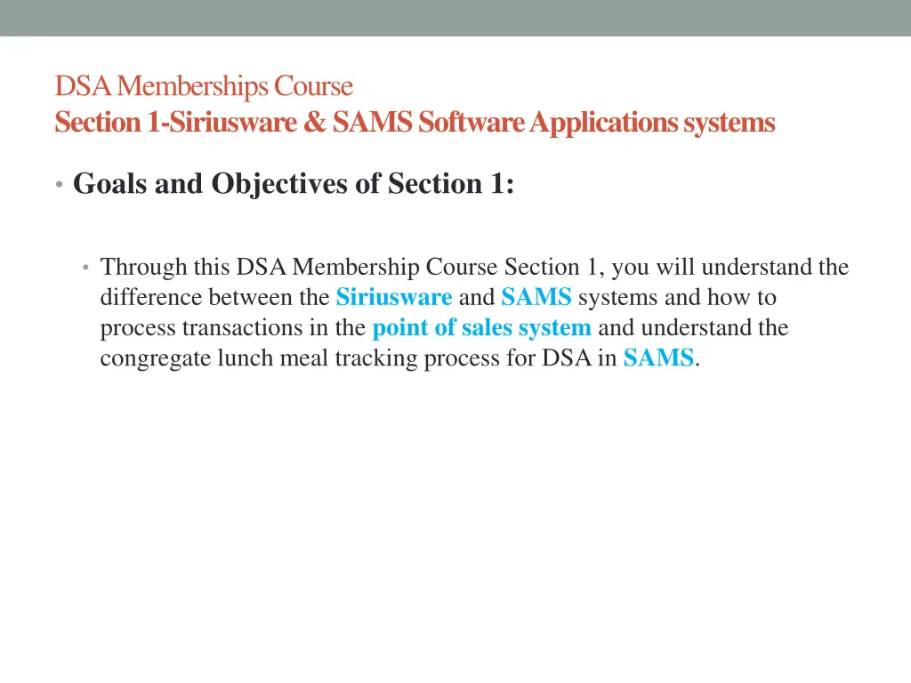 dsa memberships course section 1 siriusware sams