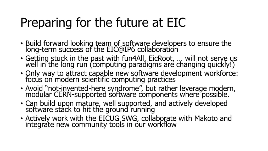 preparing for the future at eic