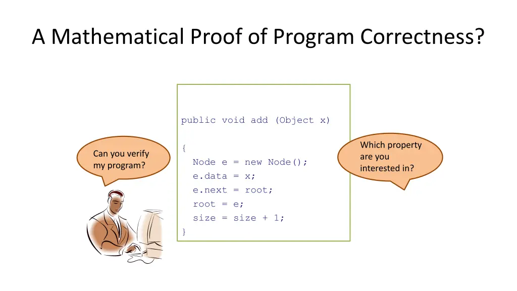 a mathematical proof of program correctness