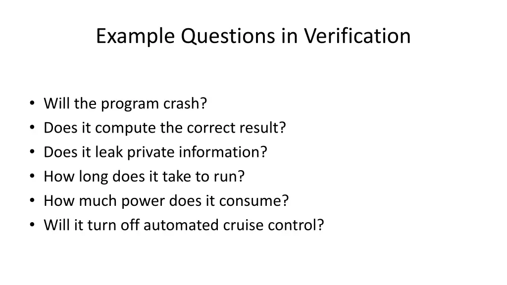 example questions in verification