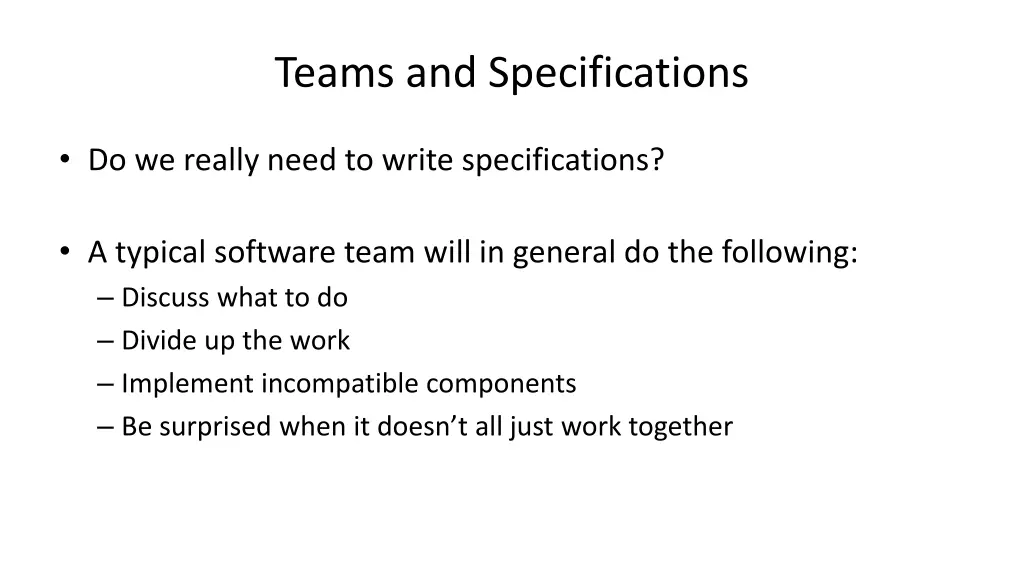 teams and specifications