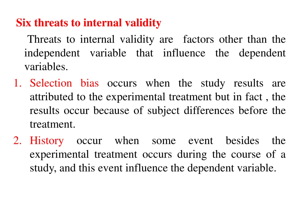 six threats to internal validity threats