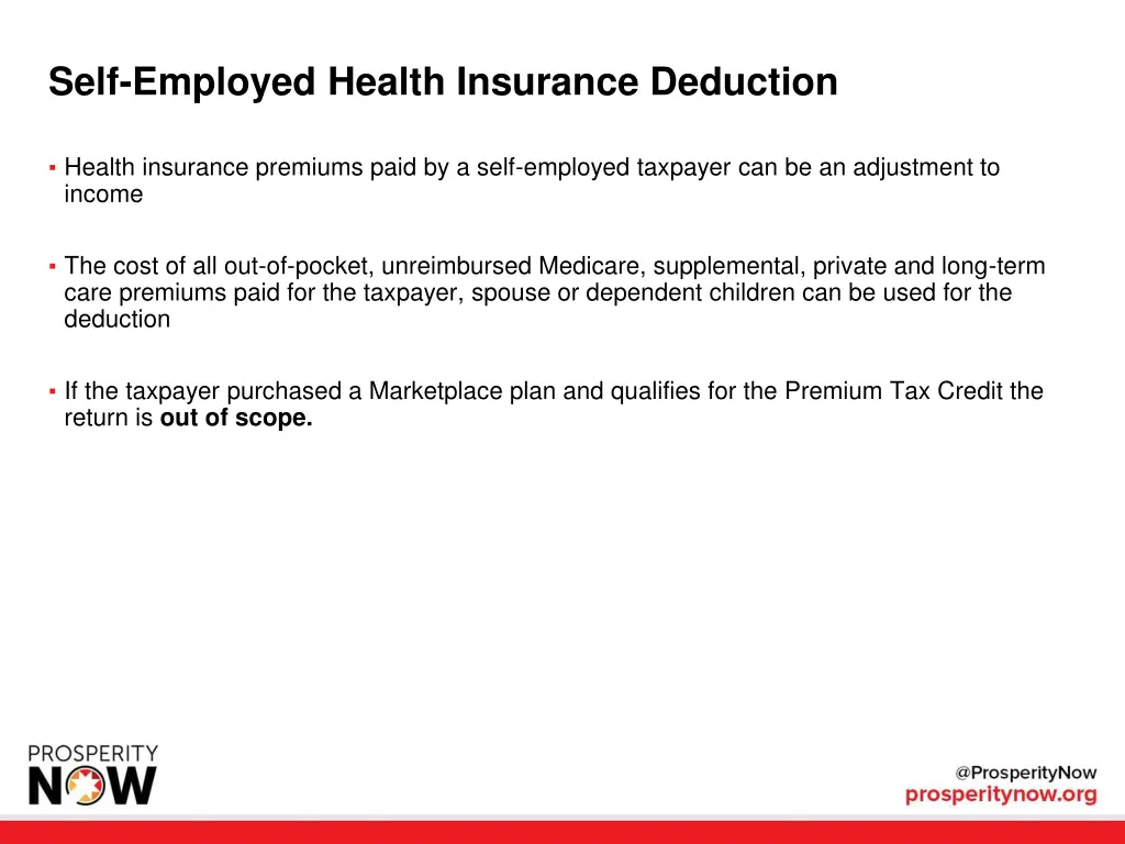 self employed health insurance deduction 1