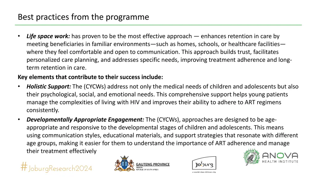 best practices from the programme