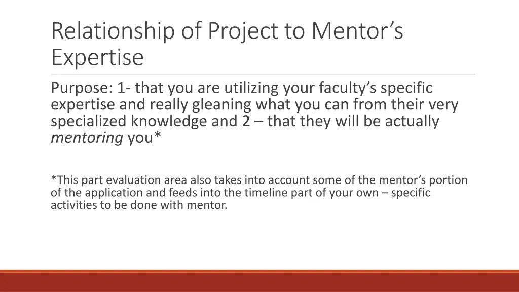 relationship of project to mentor s expertise