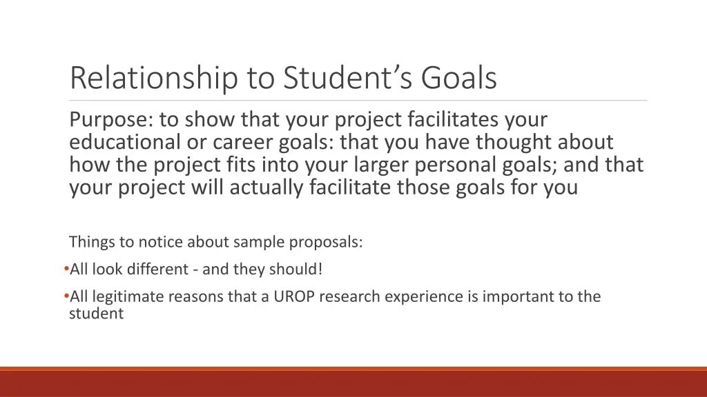 relationship to student s goals purpose to show