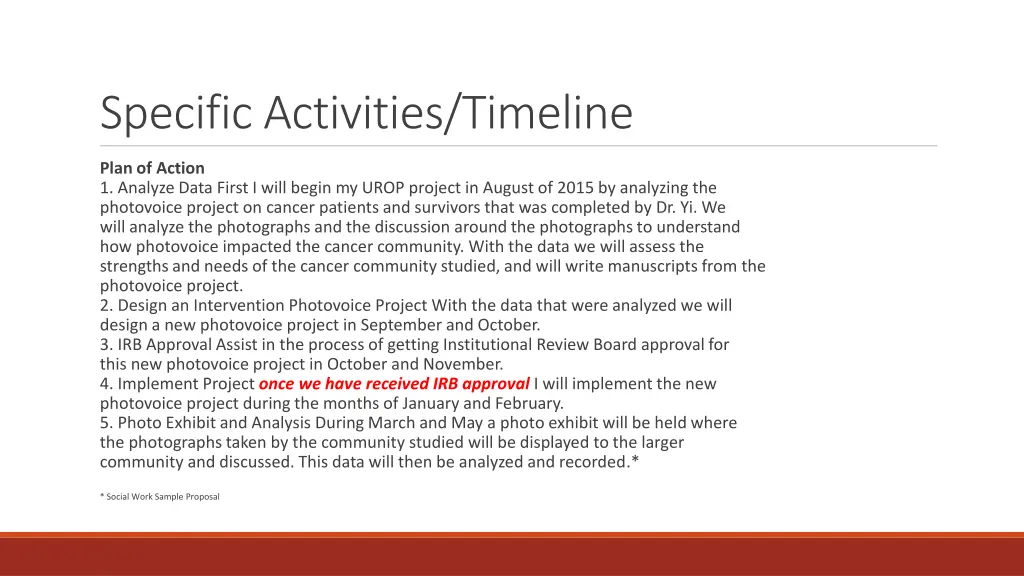 specific activities timeline 3